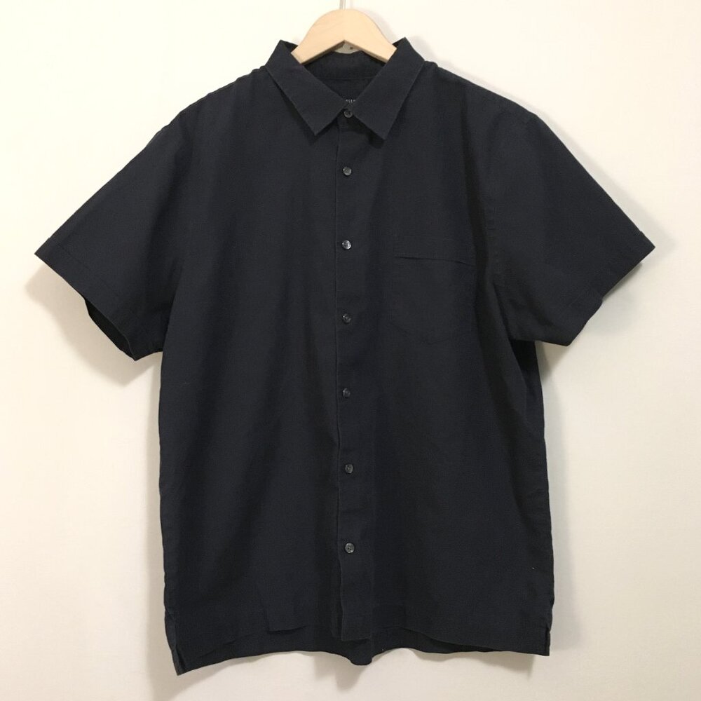 Van Heusen Men’s Textured Navy Blue Short Sleeve Shirt XL Slim Fit Button Down